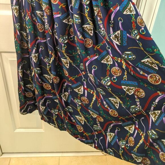 Vintage Breeches Maxi Skirt Womens Blue Crest Chain Printed XS/S 6 - Picture 10 of 11